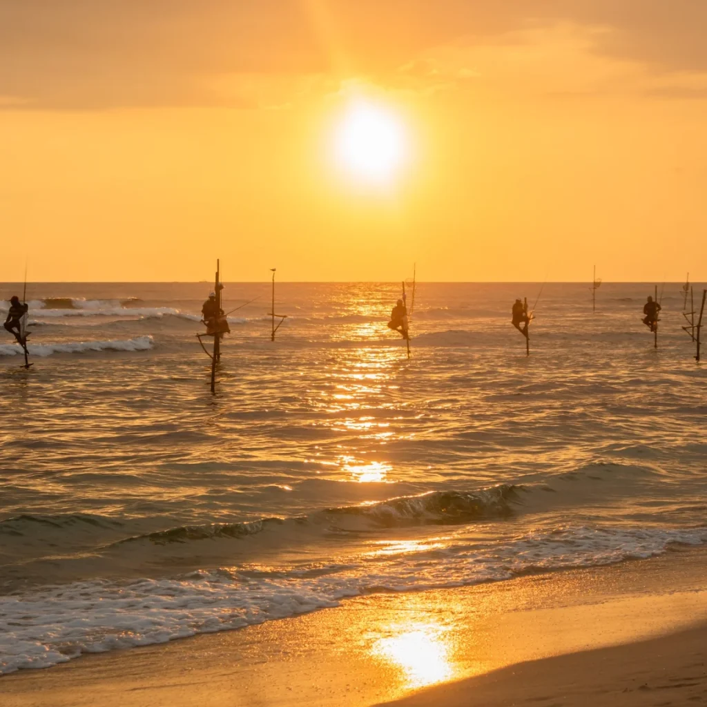 A wide beach stretching along the coast at dusk
